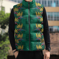 Hawaii Waikiki King Sleeveless Puffer Jacket Green Quilt With Pua Manu LT05 - Polynesian Pride