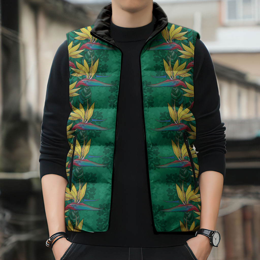 Hawaii Waikiki King Sleeveless Puffer Jacket Green Quilt With Pua Manu LT05 - Polynesian Pride