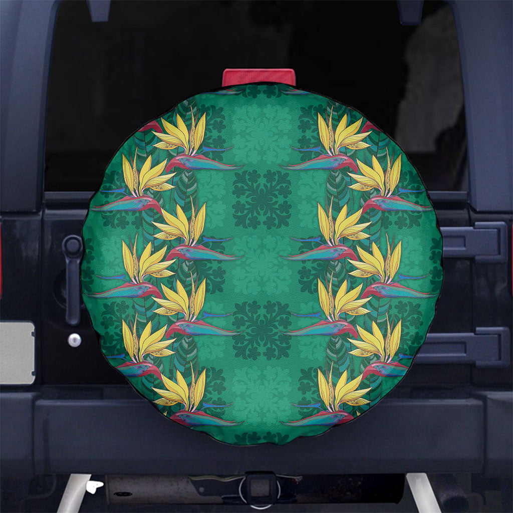 Hawaii Waikiki King Spare Tire Cover Green Quilt With Pua Manu LT05 No hole Green - Polynesian Pride