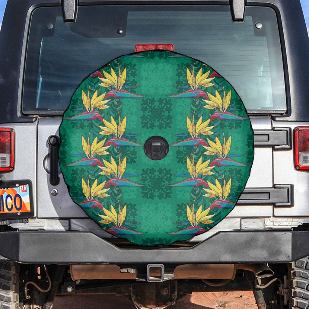 Hawaii Waikiki King Spare Tire Cover Green Quilt With Pua Manu LT05 Green - Polynesian Pride