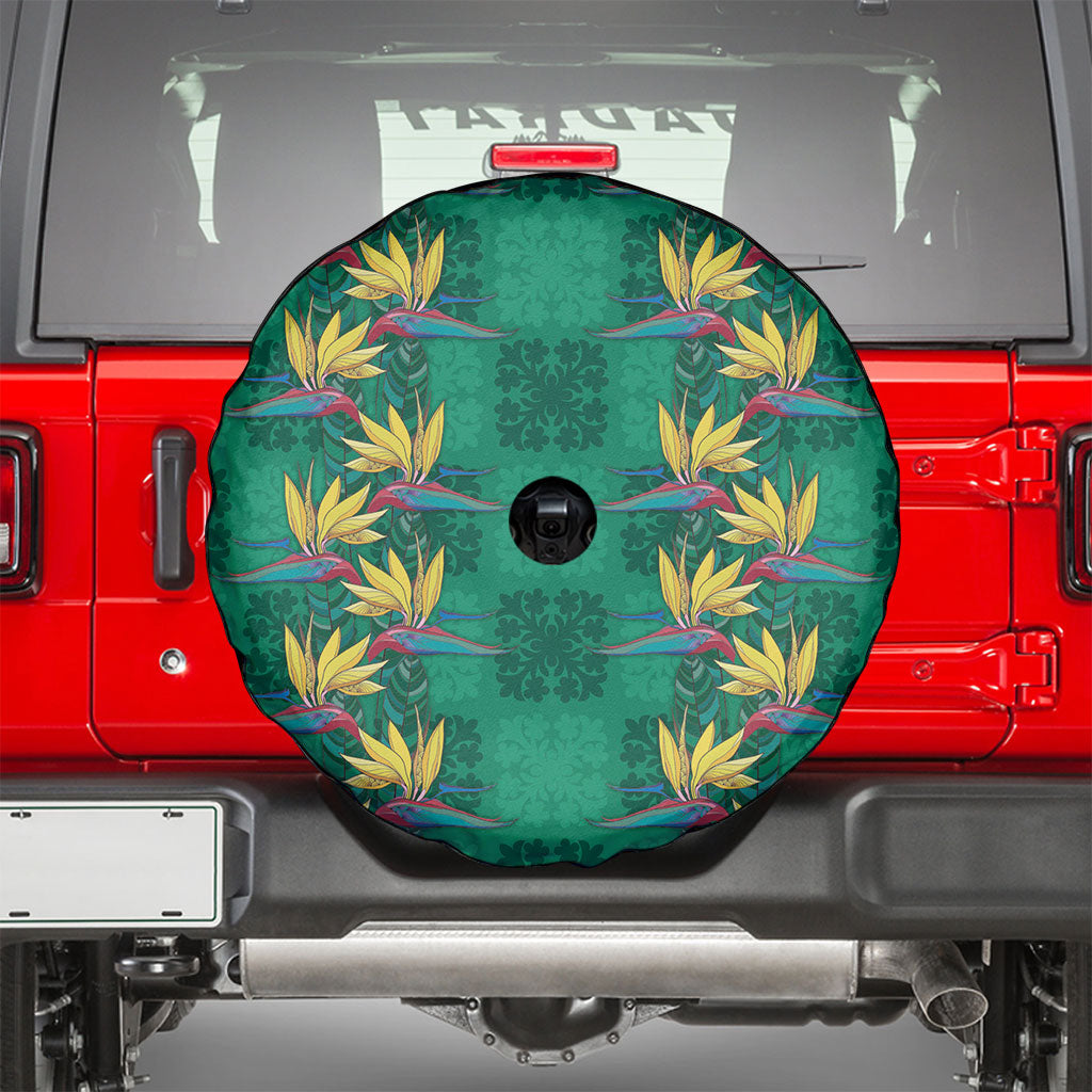 Hawaii Waikiki King Spare Tire Cover Green Quilt With Pua Manu LT05 - Polynesian Pride