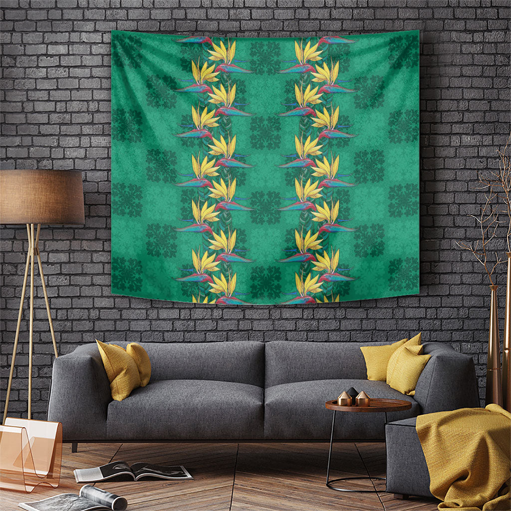 Hawaii Waikiki King Tapestry Green Quilt With Pua Manu LT05 Green - Polynesian Pride