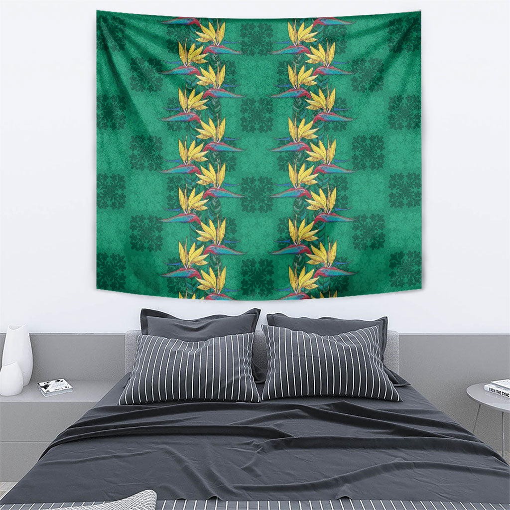Hawaii Waikiki King Tapestry Green Quilt With Pua Manu LT05 - Polynesian Pride