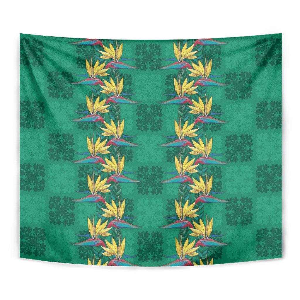 Hawaii Waikiki King Tapestry Green Quilt With Pua Manu LT05 - Polynesian Pride