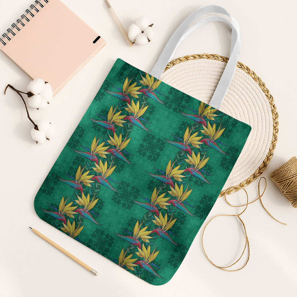 Hawaii Waikiki King Tote Bag Green Quilt With Pua Manu LT05 White Strap One Size Green - Polynesian Pride