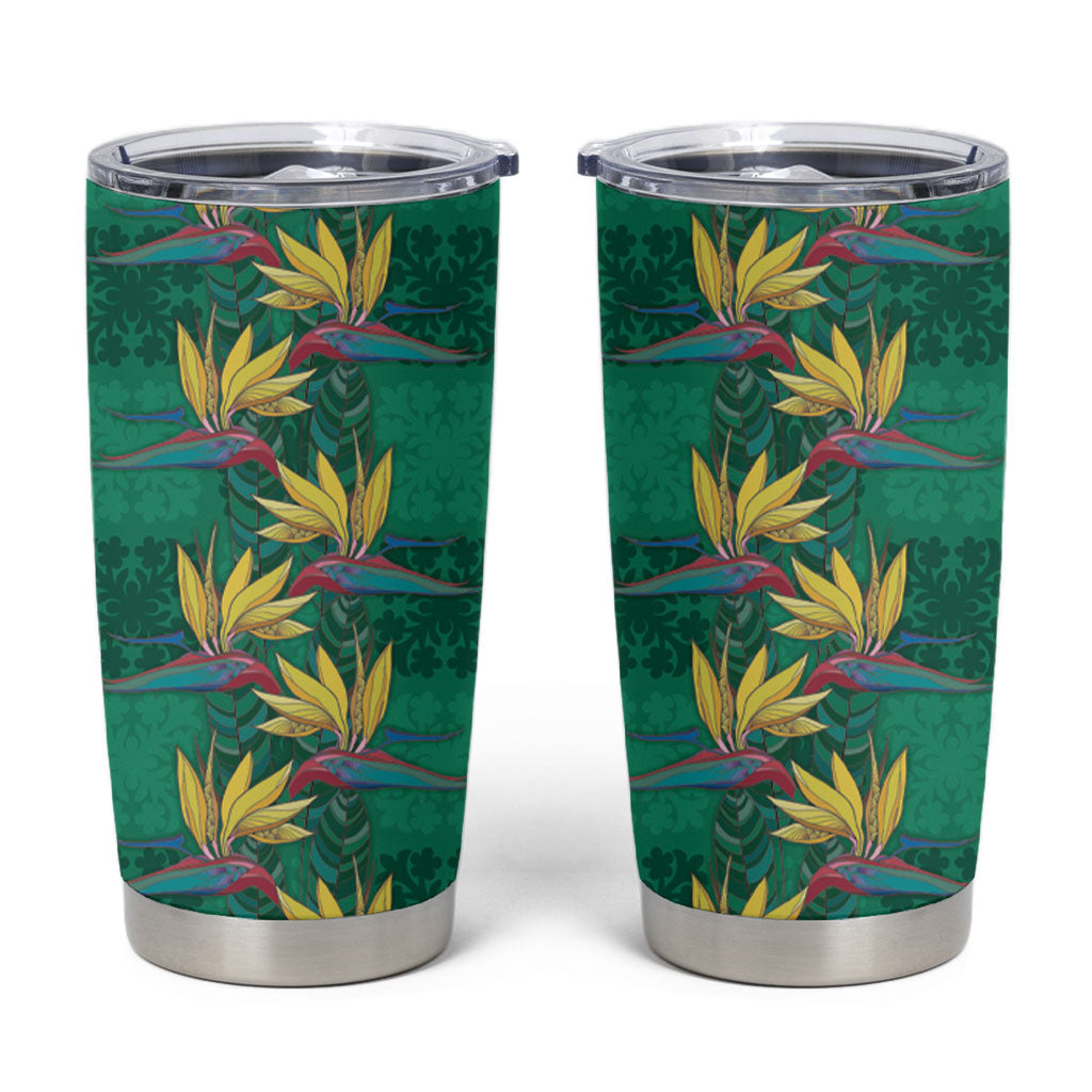 Hawaii Waikiki King Tumbler Cup Green Quilt With Pua Manu LT05 Green - Polynesian Pride