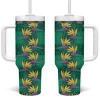 Hawaii Waikiki King Tumbler With Handle Green Quilt With Pua Manu LT05 One Size: 40 oz Green - Polynesian Pride