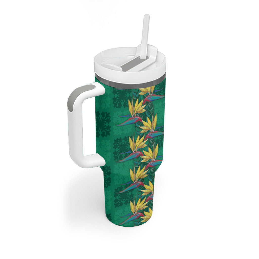 Hawaii Waikiki King Tumbler With Handle Green Quilt With Pua Manu LT05 - Polynesian Pride