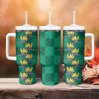 Hawaii Waikiki King Tumbler With Handle Green Quilt With Pua Manu LT05 - Polynesian Pride