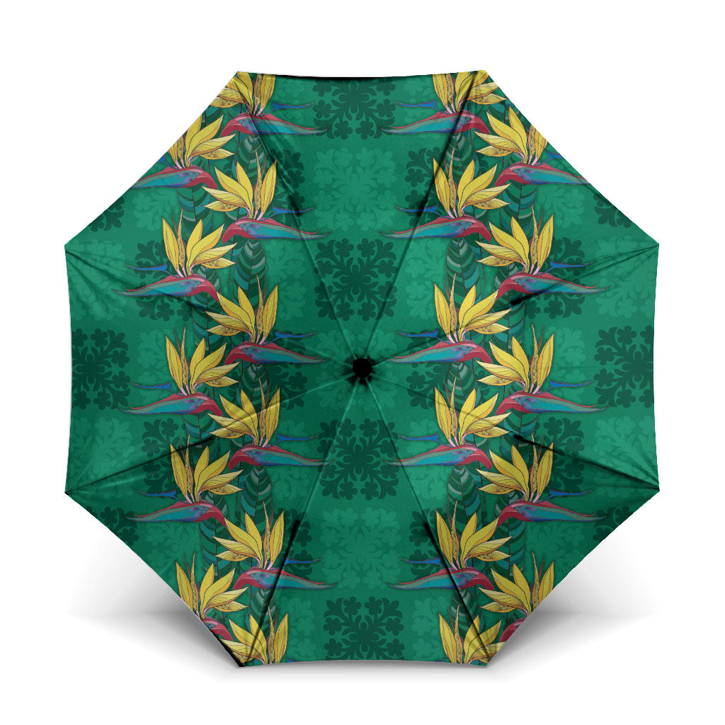 Hawaii Waikiki King Umbrella Green Quilt With Pua Manu LT05 One Size Folded 11.42 inch Opened Diameter 37.4 inch Green - Polynesian Pride