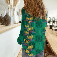 Hawaii Waikiki King Women Casual Shirt Green Quilt With Pua Manu LT05 - Polynesian Pride