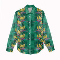 Hawaii Waikiki King Women Casual Shirt Green Quilt With Pua Manu LT05 - Polynesian Pride