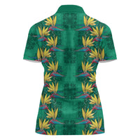 Hawaii Waikiki King Women Polo Shirt Green Quilt With Pua Manu LT05 - Polynesian Pride