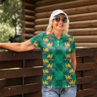Hawaii Waikiki King Women Polo Shirt Green Quilt With Pua Manu LT05 - Polynesian Pride
