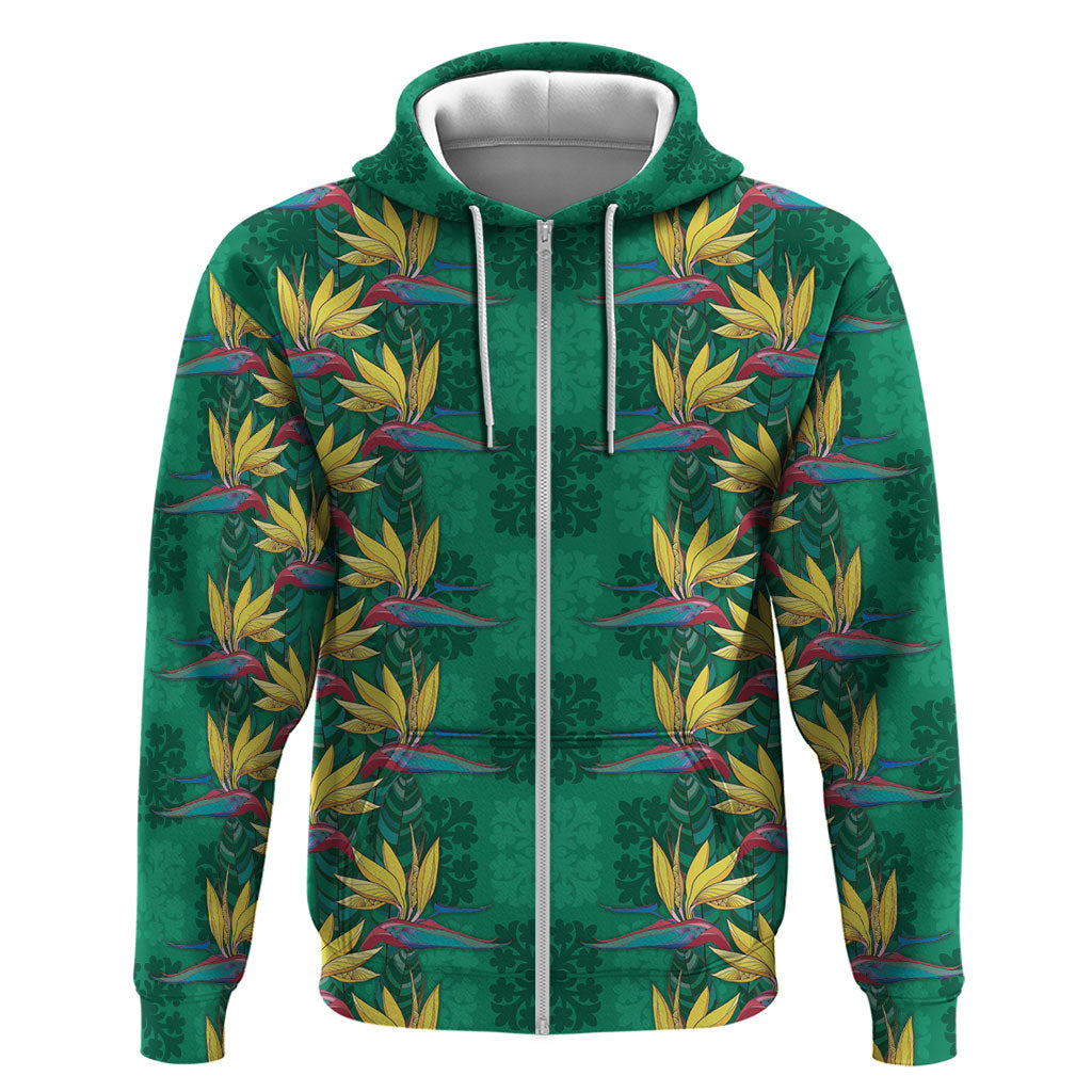 Hawaii Waikiki King Zip Hoodie Green Quilt With Pua Manu LT05 Zip Hoodie Green - Polynesian Pride