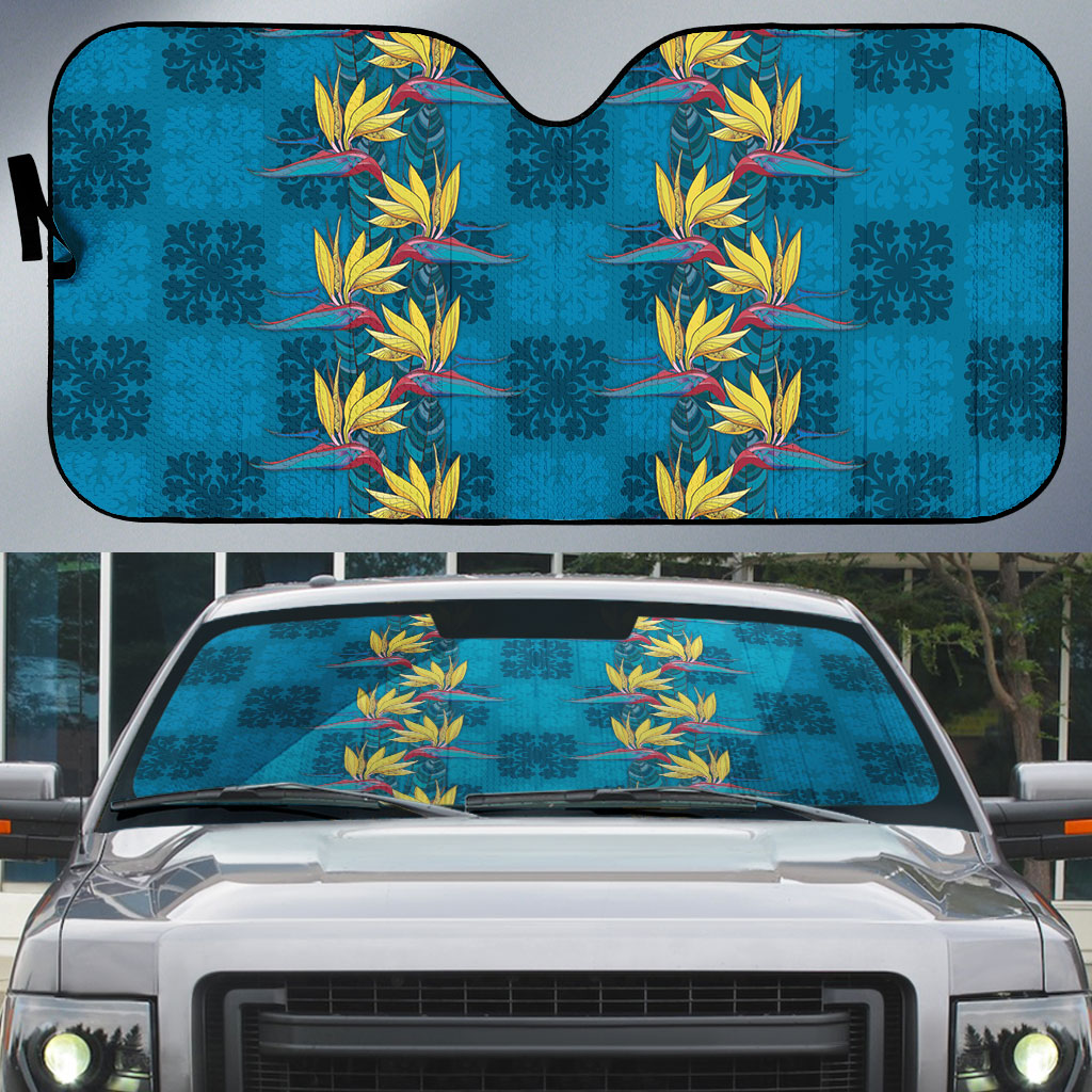 Hawaii Waikiki King Auto Sun Shade Blue Quilt With Pua Manu LT05 Blue - Polynesian Pride
