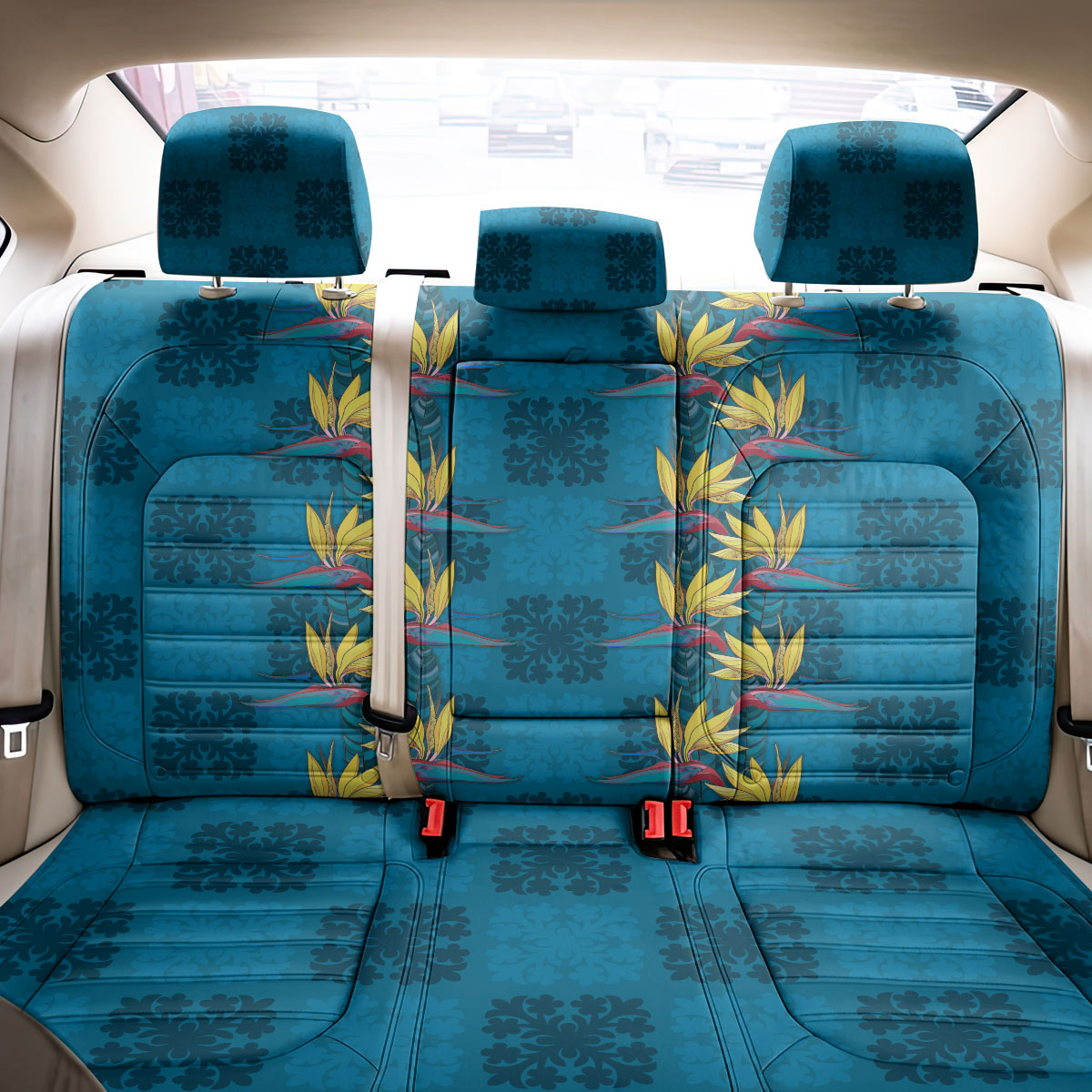 Hawaii Waikiki King Back Car Seat Cover Blue Quilt With Pua Manu LT05 - Polynesian Pride
