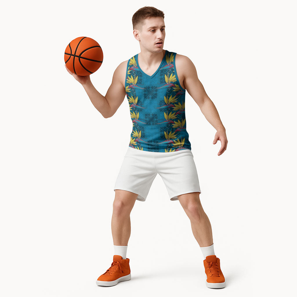 Hawaii Waikiki King Basketball Jersey Blue Quilt With Pua Manu LT05 - Polynesian Pride