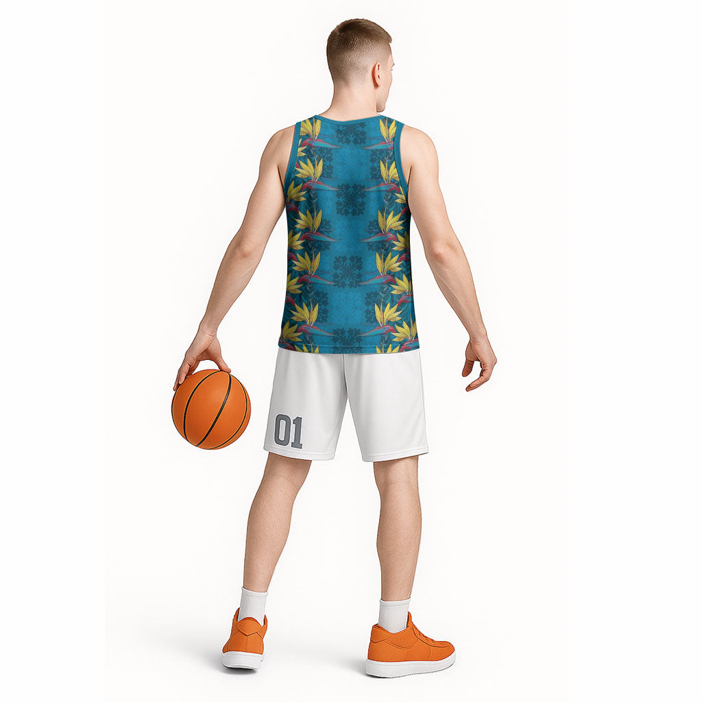 Hawaii Waikiki King Basketball Jersey Blue Quilt With Pua Manu LT05 - Polynesian Pride
