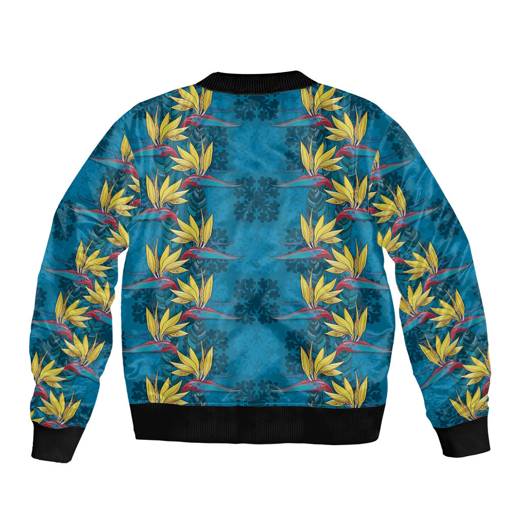 Hawaii Waikiki King Bomber Jacket Blue Quilt With Pua Manu LT05 - Polynesian Pride