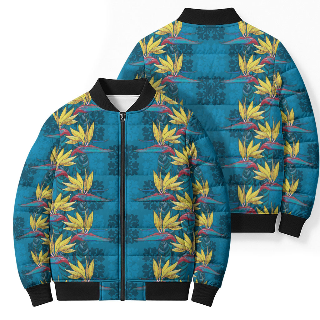 Hawaii Waikiki King Bomber Puffer Jacket Blue Quilt With Pua Manu LT05 - Polynesian Pride