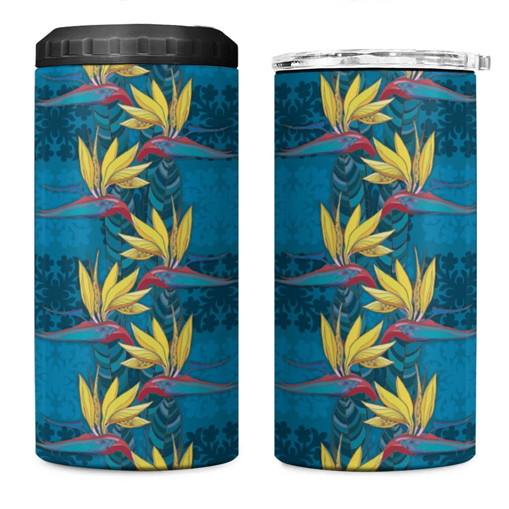 Hawaii Waikiki King 4 in 1 Can Cooler Tumbler Blue Quilt With Pua Manu
