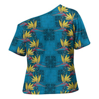 Hawaii Waikiki King Cross Shoulder Shirt Blue Quilt With Pua Manu LT05 - Polynesian Pride