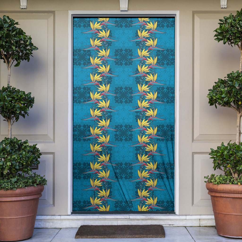 Hawaii Waikiki King Door Cover Blue Quilt With Pua Manu LT05 Blue - Polynesian Pride