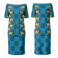 Hawaii Waikiki King Family Matching Puletasi and Hawaiian Shirt Blue Quilt With Pua Manu LT05 Mom's Dress Blue - Polynesian Pride