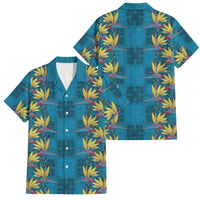 Hawaii Waikiki King Family Matching Puletasi and Hawaiian Shirt Blue Quilt With Pua Manu LT05 Dad's Shirt - Short Sleeve Blue - Polynesian Pride