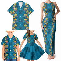 Hawaii Waikiki King Family Matching Tank Maxi Dress and Hawaiian Shirt Blue Quilt With Pua Manu LT05 - Polynesian Pride