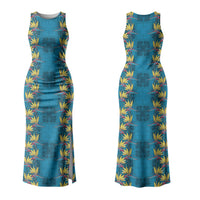 Hawaii Waikiki King Family Matching Tank Maxi Dress and Hawaiian Shirt Blue Quilt With Pua Manu LT05 Mom's Dress Blue - Polynesian Pride