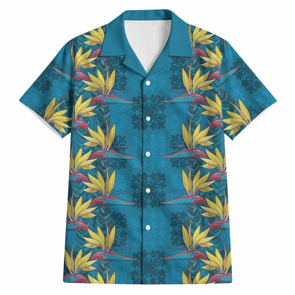 Hawaii Waikiki King Hawaiian Shirt Blue Quilt With Pua Manu LT05 Blue - Polynesian Pride