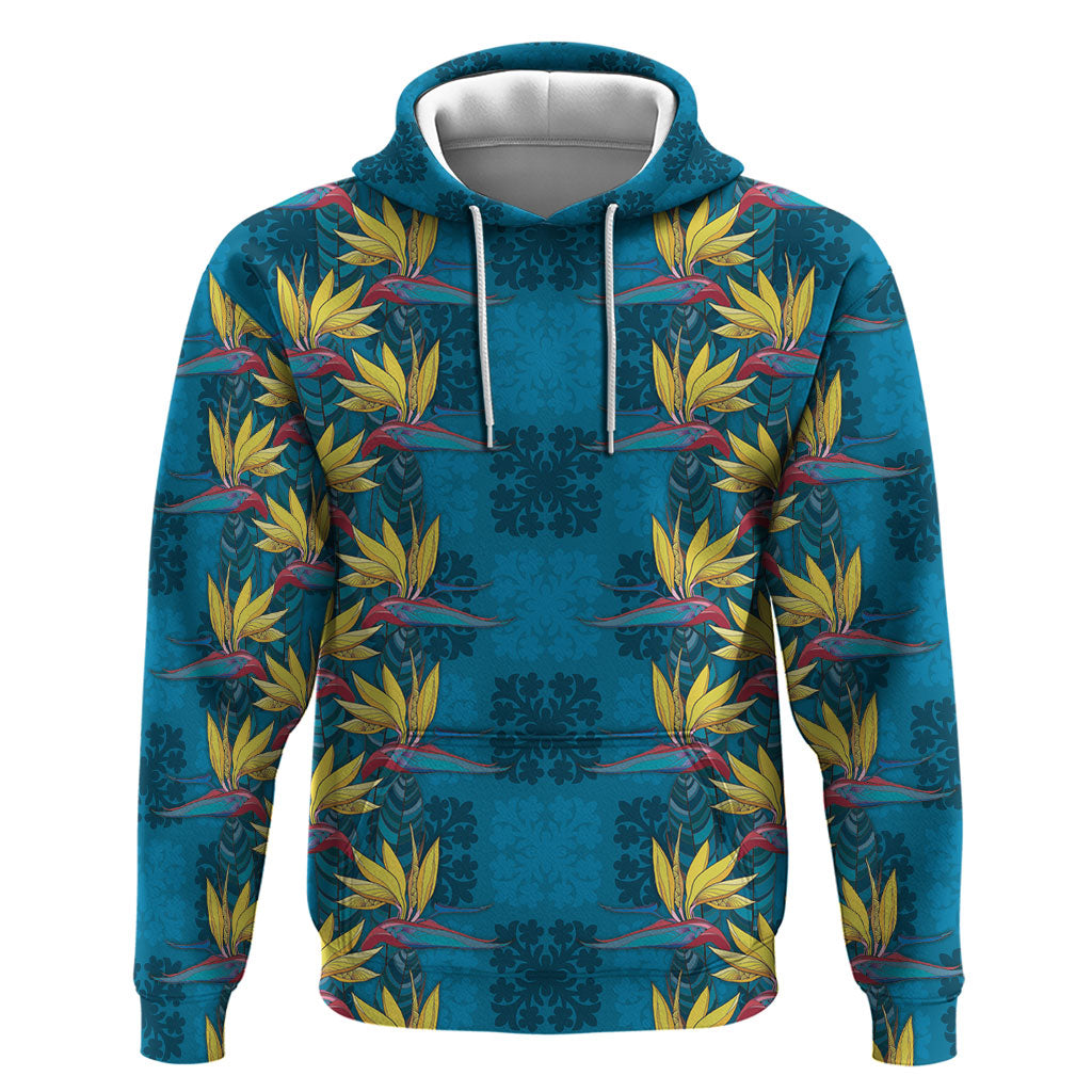 Hawaii Waikiki King Hoodie Blue Quilt With Pua Manu LT05 Pullover Hoodie Blue - Polynesian Pride