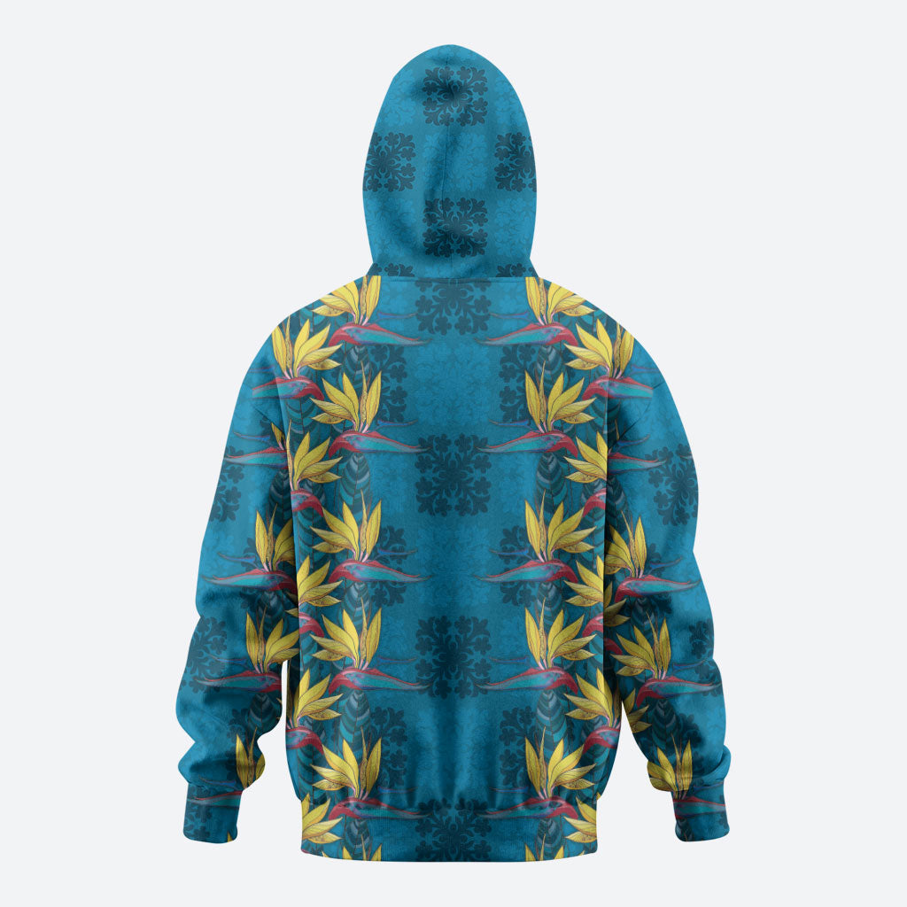 Hawaii Waikiki King Hoodie Blue Quilt With Pua Manu LT05 - Polynesian Pride