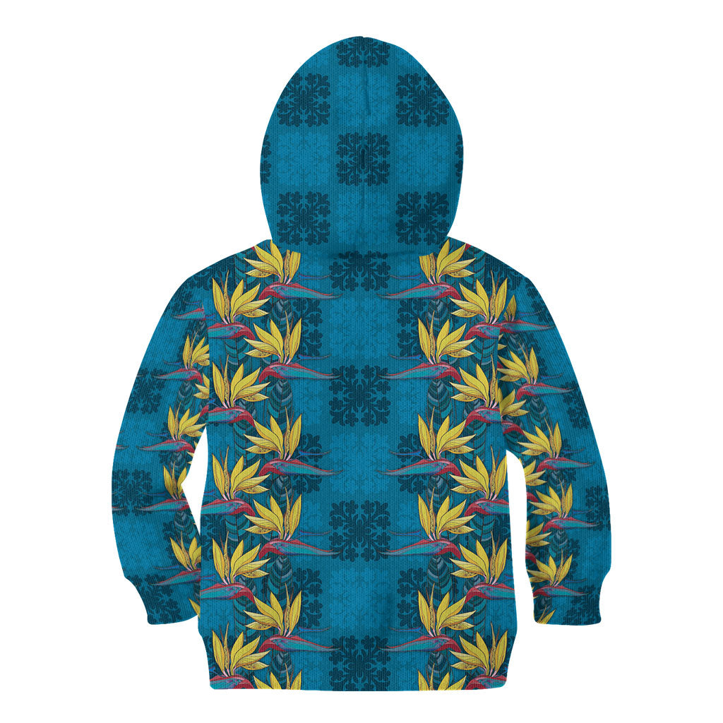Hawaii Waikiki King Kid Hoodie Blue Quilt With Pua Manu LT05 - Polynesian Pride