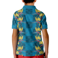 Hawaii Waikiki King Kid Polo Shirt Blue Quilt With Pua Manu LT05 - Polynesian Pride