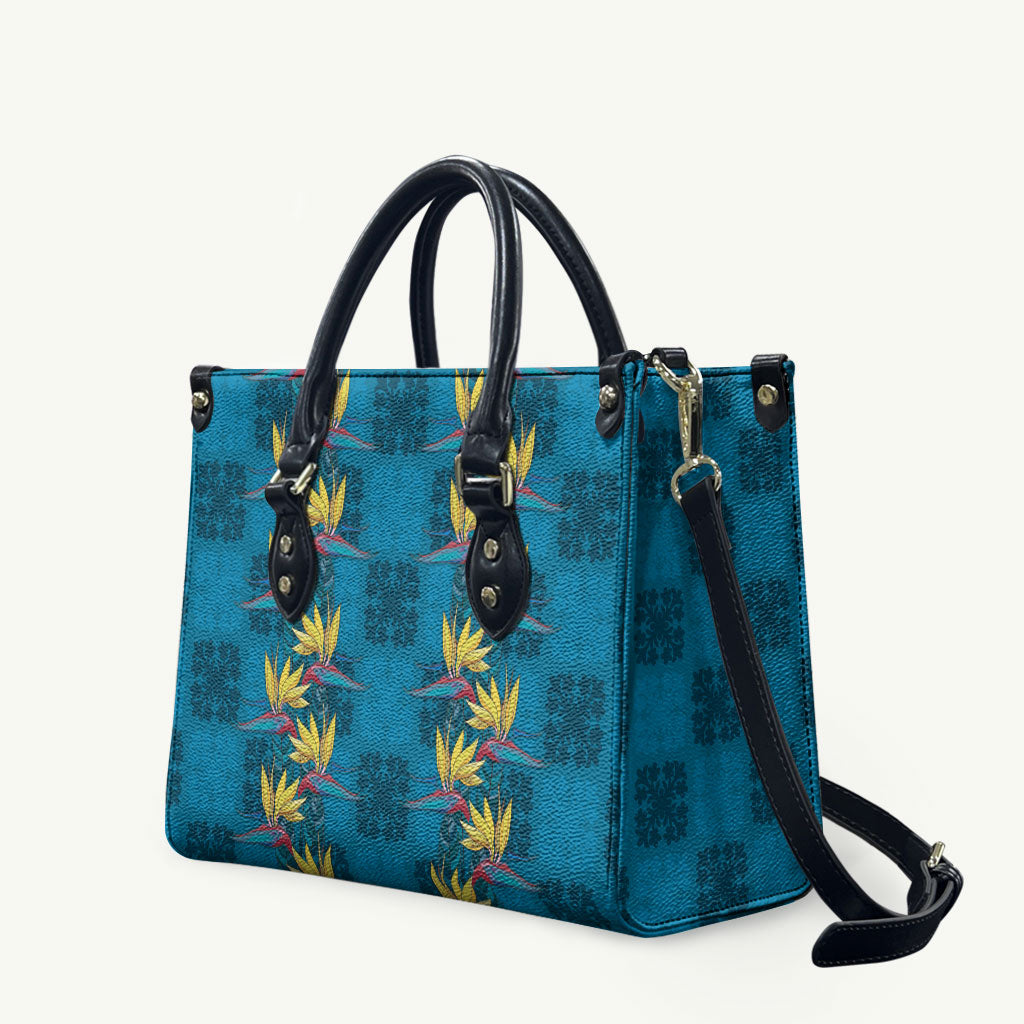 Hawaii Waikiki King Leather Bag Blue Quilt With Pua Manu