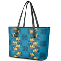 Hawaii Waikiki King Leather Tote Bag Blue Quilt With Pua Manu LT05 - Polynesian Pride