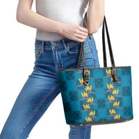 Hawaii Waikiki King Leather Tote Bag Blue Quilt With Pua Manu LT05 - Polynesian Pride
