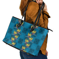 Hawaii Waikiki King Leather Tote Bag Blue Quilt With Pua Manu LT05 - Polynesian Pride