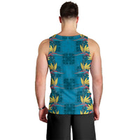 Hawaii Waikiki King Men Tank Top Blue Quilt With Pua Manu LT05 - Polynesian Pride