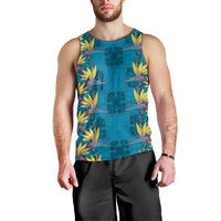 Hawaii Waikiki King Men Tank Top Blue Quilt With Pua Manu LT05 - Polynesian Pride