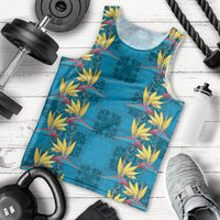 Hawaii Waikiki King Men Tank Top Blue Quilt With Pua Manu LT05 - Polynesian Pride