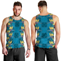 Hawaii Waikiki King Men Tank Top Blue Quilt With Pua Manu LT05 - Polynesian Pride