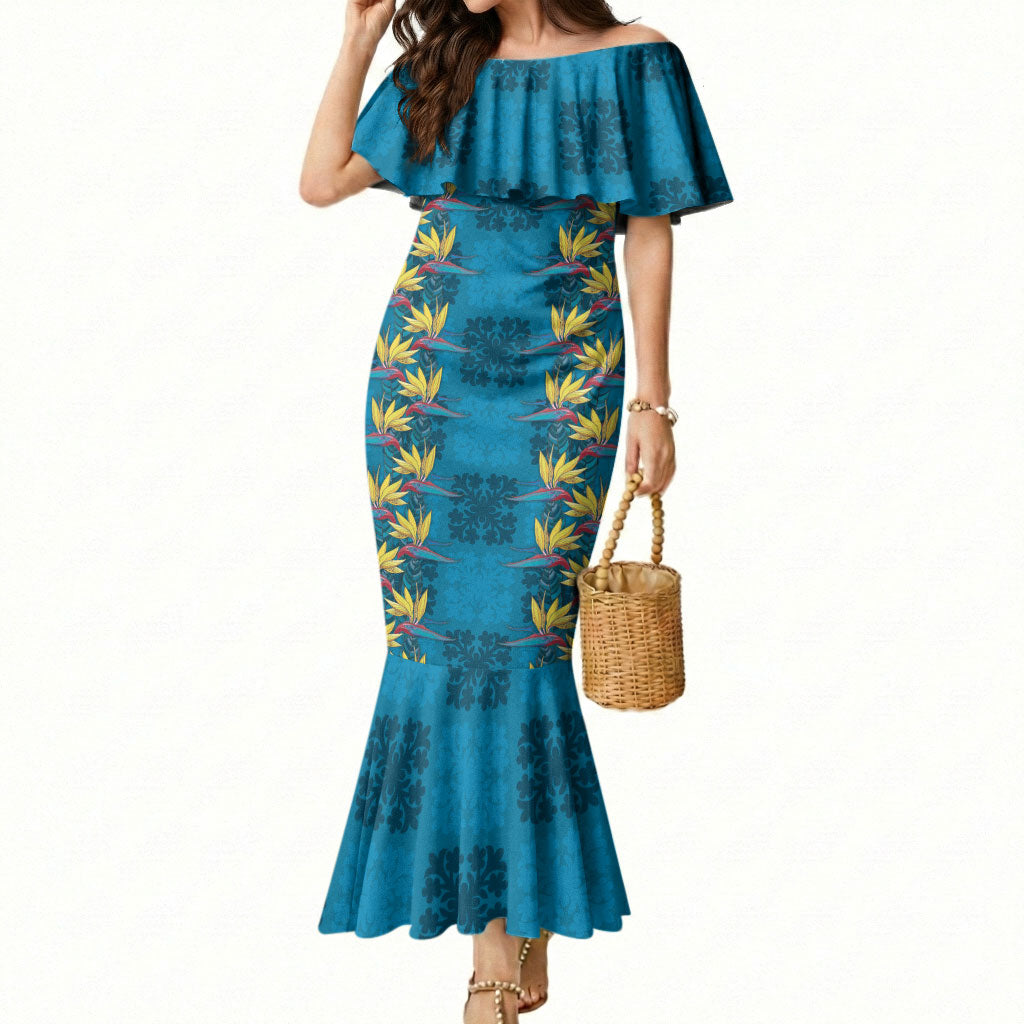 Hawaii Waikiki King Mermaid Dress Blue Quilt With Pua Manu LT05 Women Blue - Polynesian Pride