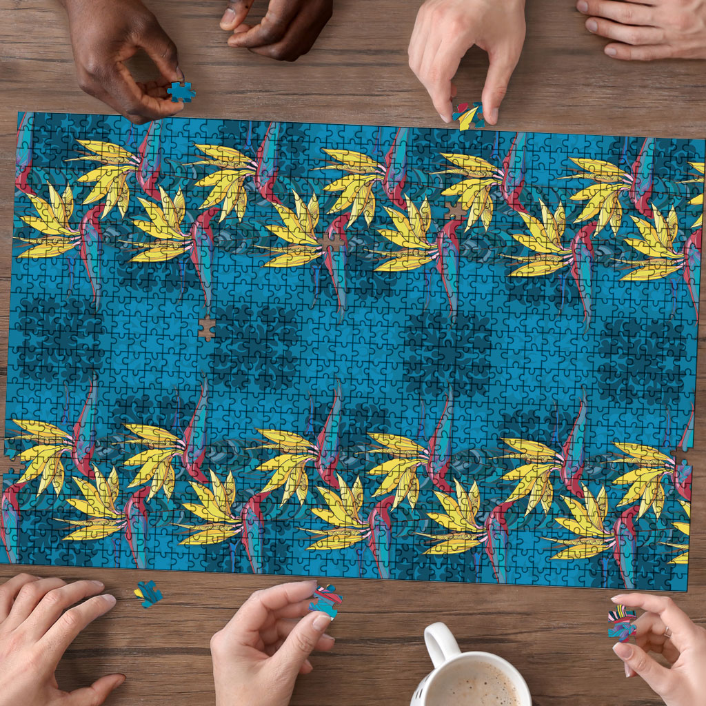 Hawaii Waikiki King Puzzle Blue Quilt With Pua Manu LT05 - Polynesian Pride