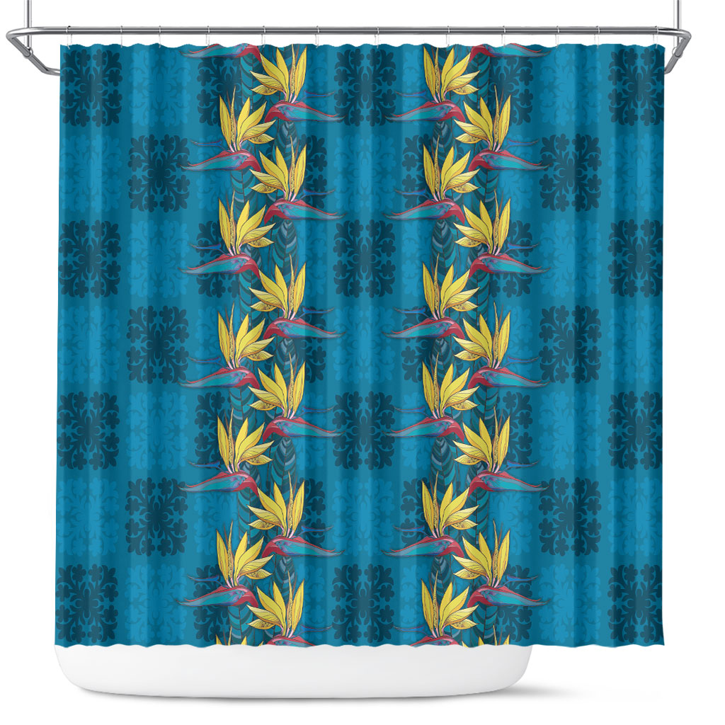 Hawaii Waikiki King Shower Curtain Blue Quilt With Pua Manu LT05 Blue - Polynesian Pride