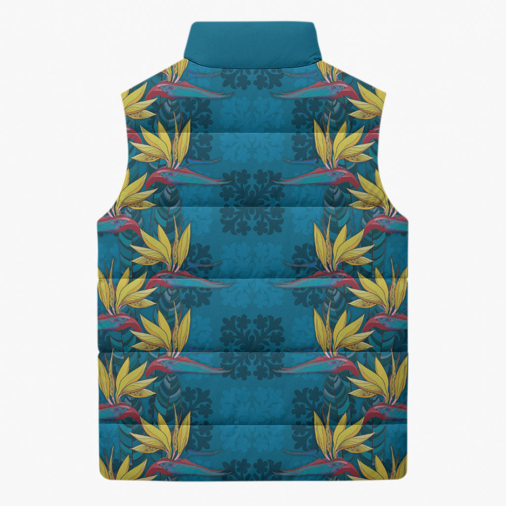 Hawaii Waikiki King Sleeveless Puffer Jacket Blue Quilt With Pua Manu LT05 - Polynesian Pride