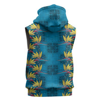 Hawaii Waikiki King Sleeveless Zip Hoodie Blue Quilt With Pua Manu LT05 - Polynesian Pride